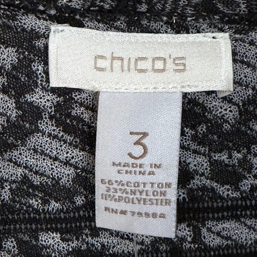 Chicos Boho Open‎ Cardigan Sweater Duster Kimono Size 3 -XL Black Knit Chic NWT